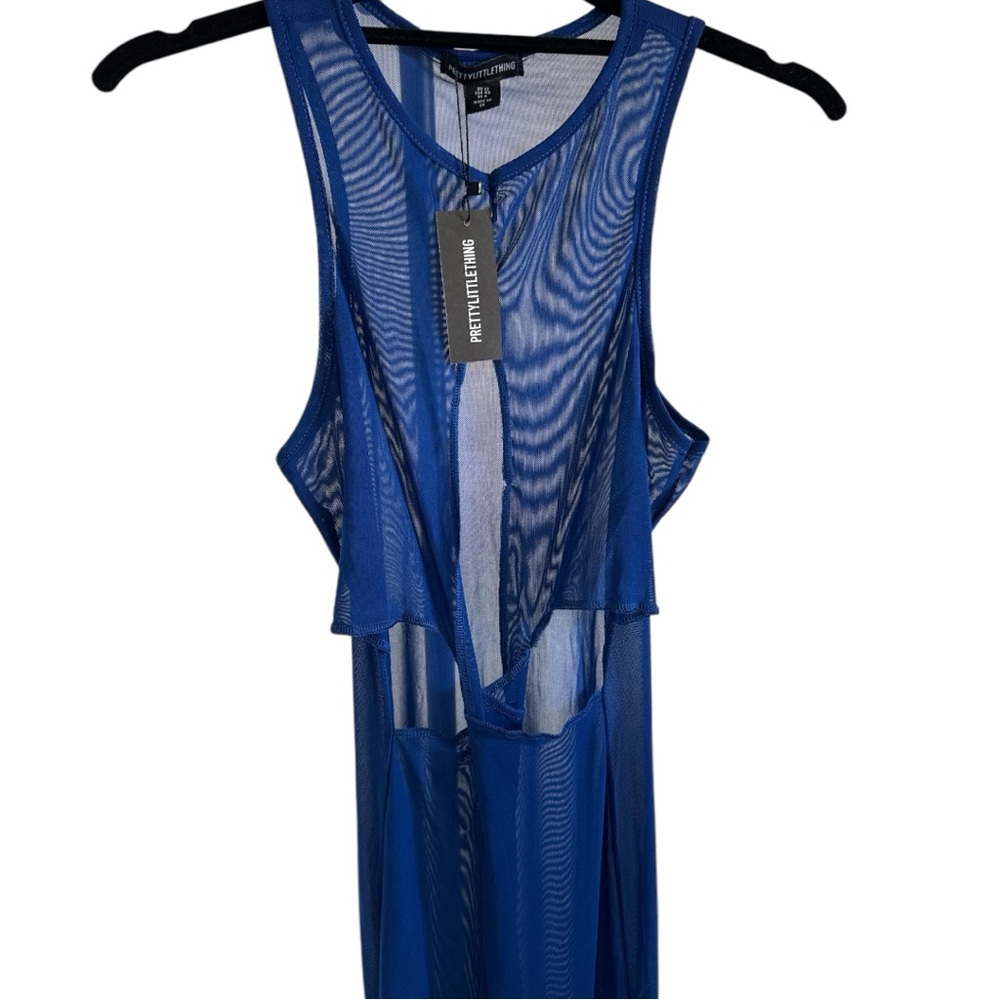 PrettyLittleThing Blue Mesh Cut Out Beach Coverup Dress SIZE 8 NWT - Picture 11 of 12
